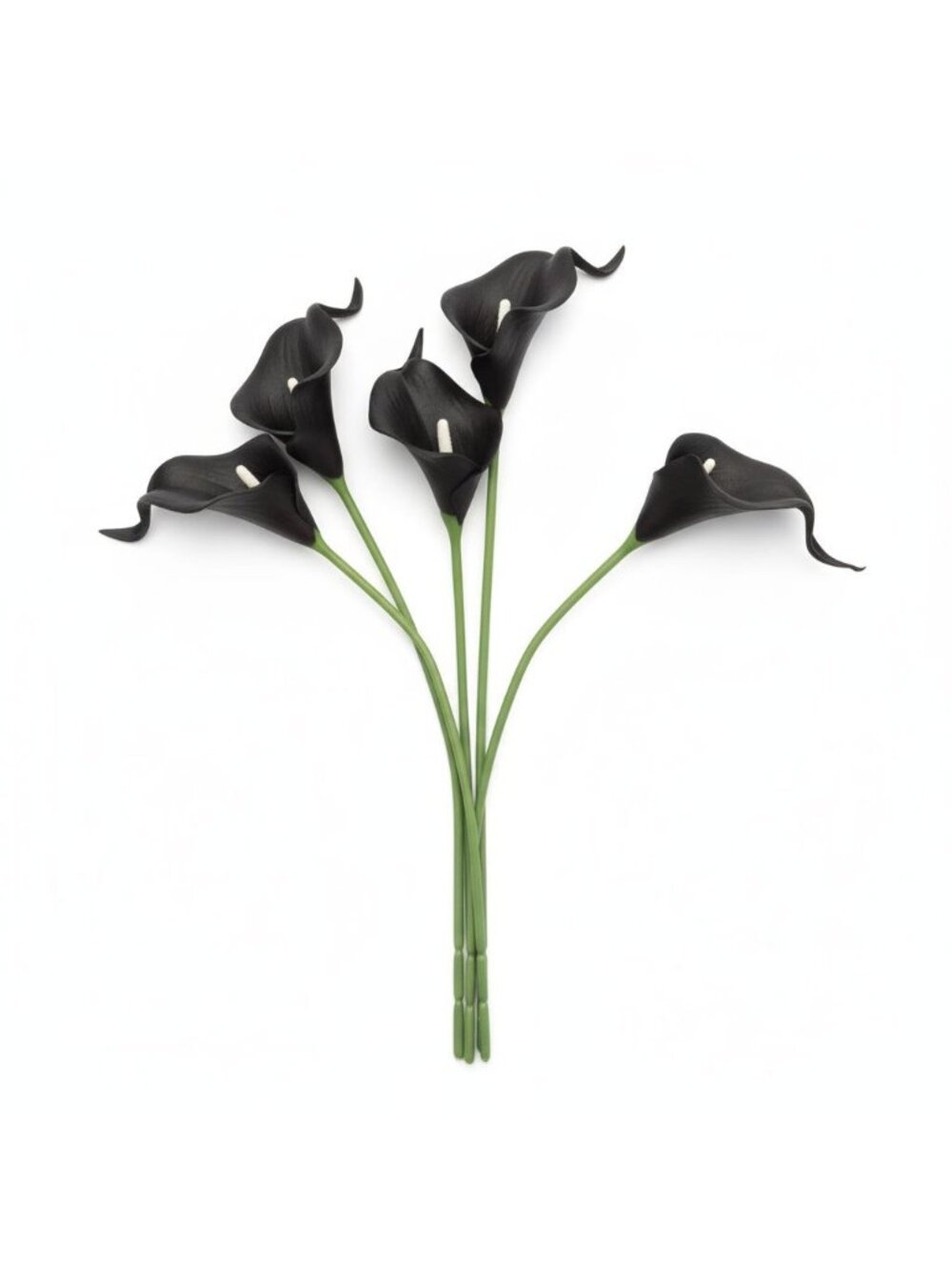 Black Calla Lily Faux Flowers Set of 5 Artificial Stems Gothic Modern Home Decor